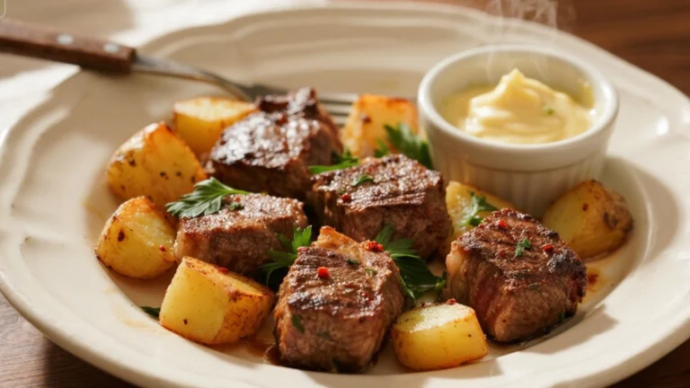 Garlic Butter Steak Bites and Potatoes